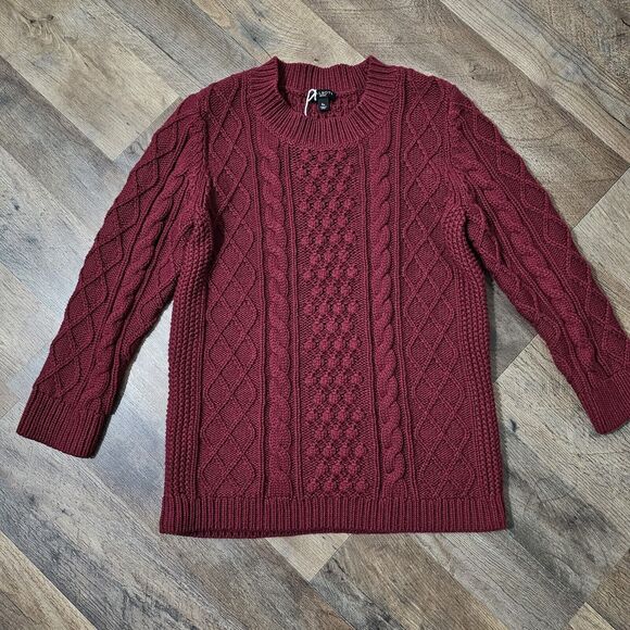 TALBOTS Sweater PS Cable Knit Cotton Wool Blend Long Sleeve Pullover Maroon - Picture 3 of 8
